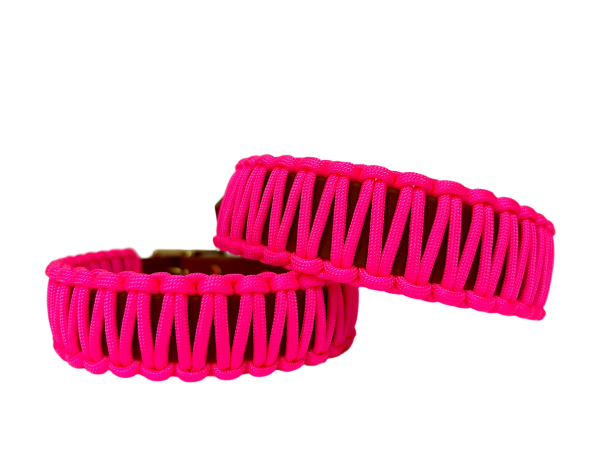 Neon pink Classic halsband - cognac biothane