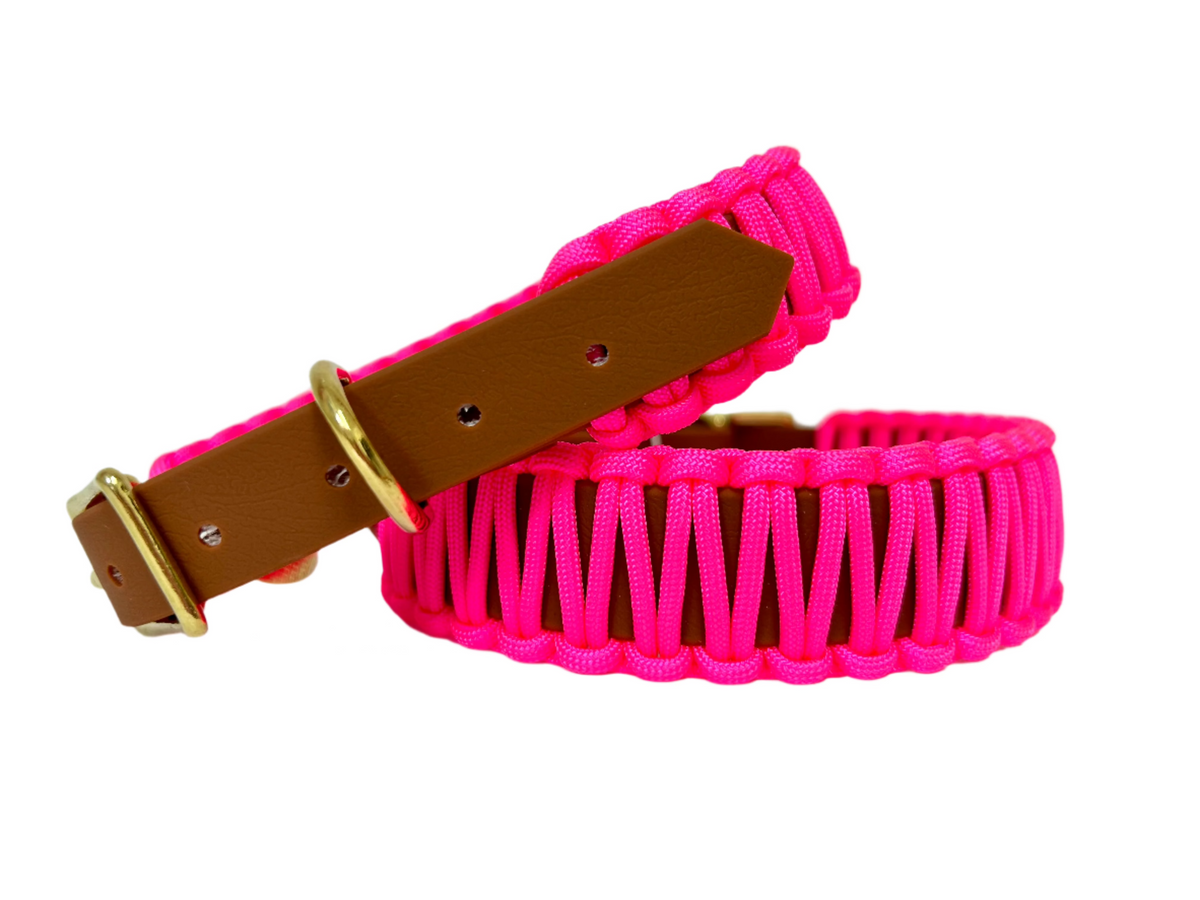 Collar classico rosa neon - Biothane Cognac